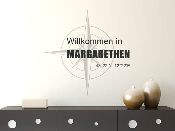 Wandtattoo Willkommen in Margarethen mit den Koordinaten 48°22'N 12°22'E