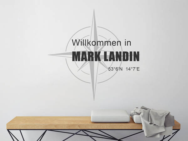 Wandtattoo Willkommen in Mark Landin mit den Koordinaten 53°6'N 14°7'E