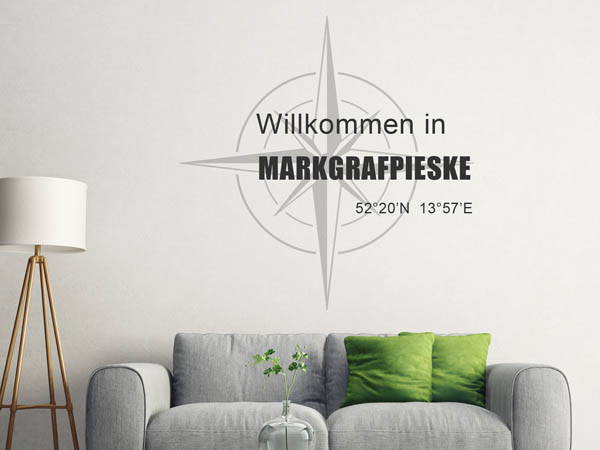 Wandtattoo Willkommen in Markgrafpieske mit den Koordinaten 52°20'N 13°57'E