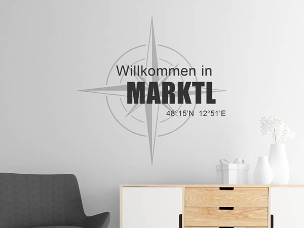 Wandtattoo Willkommen in Marktl mit den Koordinaten 48°15'N 12°51'E