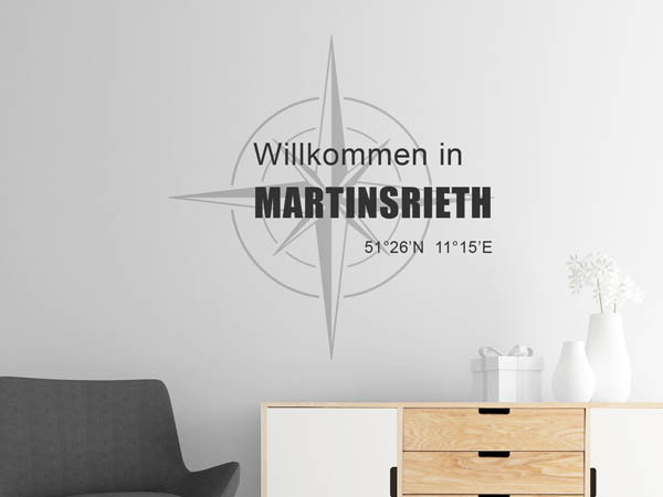 Wandtattoo Willkommen in Martinsrieth mit den Koordinaten 51°26'N 11°15'E