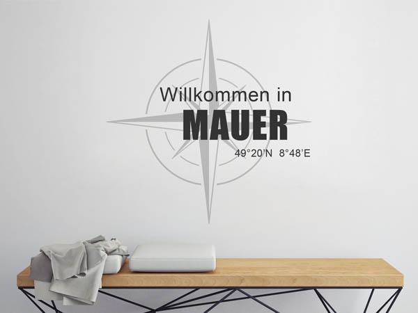 Wandtattoo Willkommen in Mauer mit den Koordinaten 49°20'N 8°48'E