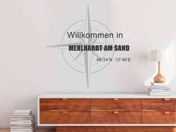 Wandtattoo Willkommen in Mehlhardt am Sand mit den Koordinaten 48°24'N 12°49'E