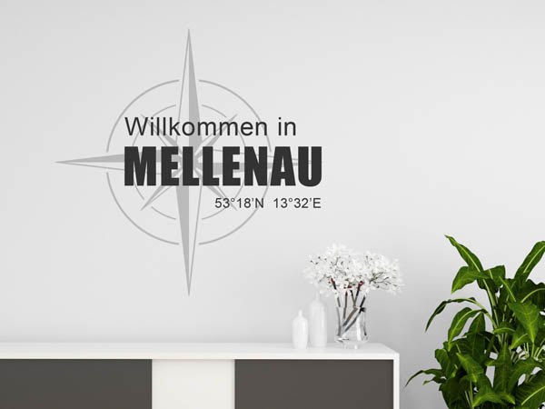 Wandtattoo Willkommen in Mellenau mit den Koordinaten 53°18'N 13°32'E