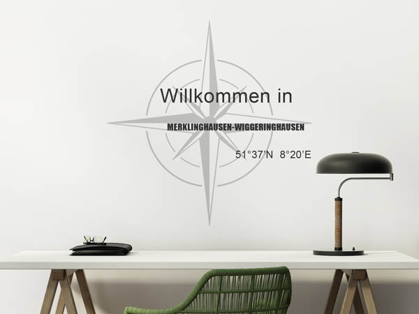 Wandtattoo Willkommen in Merklinghausen-Wiggeringhausen mit den Koordinaten 51°37'N 8°20'E