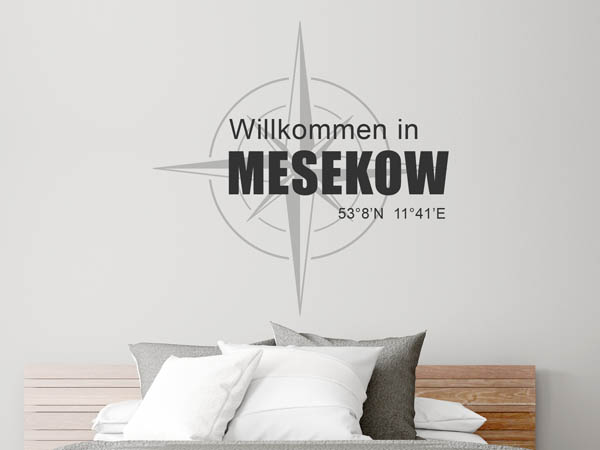 Wandtattoo Willkommen in Mesekow mit den Koordinaten 53°8'N 11°41'E