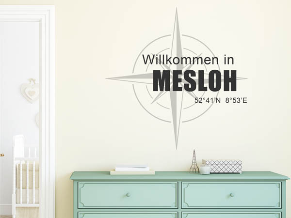 Wandtattoo Willkommen in Mesloh mit den Koordinaten 52°41'N 8°53'E