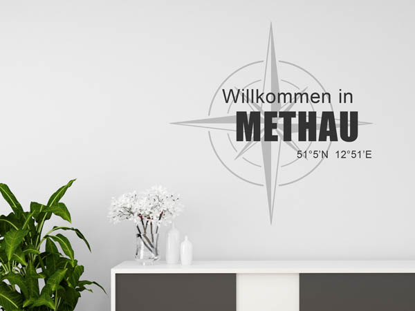 Wandtattoo Willkommen in Methau mit den Koordinaten 51°5'N 12°51'E