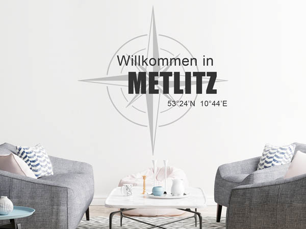Wandtattoo Willkommen in Metlitz mit den Koordinaten 53°24'N 10°44'E