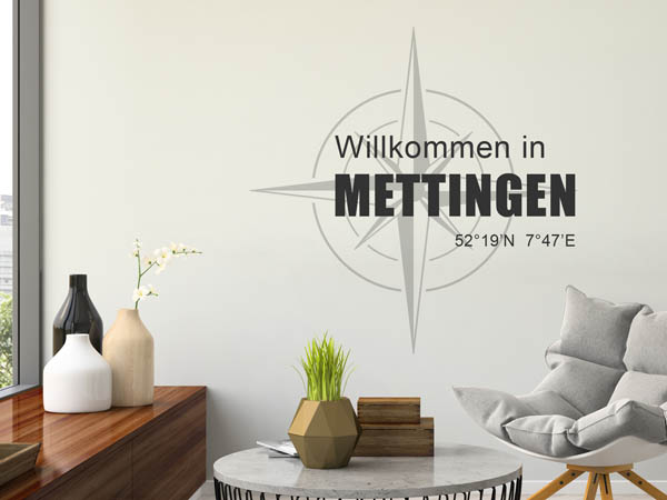 Wandtattoo Willkommen in Mettingen mit den Koordinaten 52°19'N 7°47'E