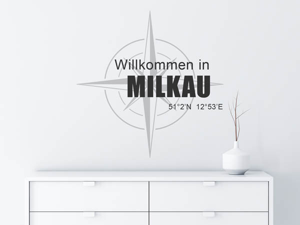 Wandtattoo Willkommen in Milkau mit den Koordinaten 51°2'N 12°53'E