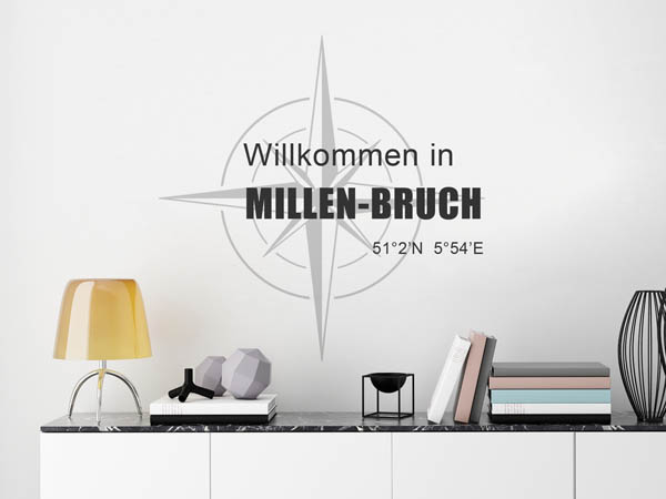 Wandtattoo Willkommen in Millen-Bruch mit den Koordinaten 51°2'N 5°54'E