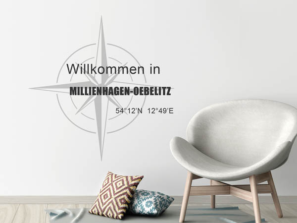 Wandtattoo Willkommen in Millienhagen-Oebelitz mit den Koordinaten 54°12'N 12°49'E