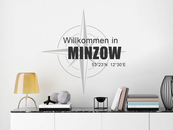 Wandtattoo Willkommen in Minzow mit den Koordinaten 53°23'N 12°30'E