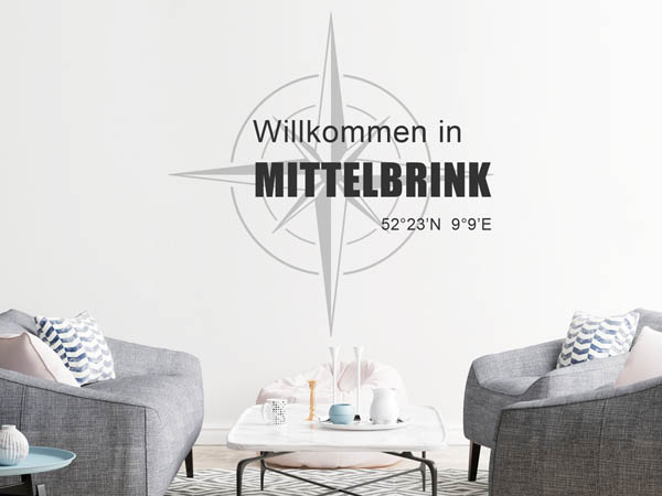 Wandtattoo Willkommen in Mittelbrink mit den Koordinaten 52°23'N 9°9'E