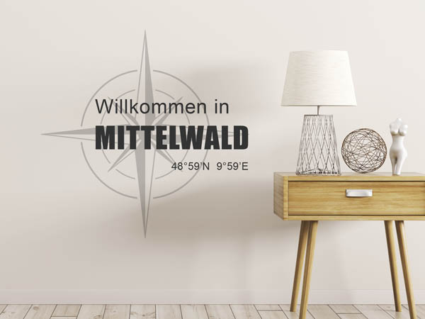 Wandtattoo Willkommen in Mittelwald mit den Koordinaten 48°59'N 9°59'E