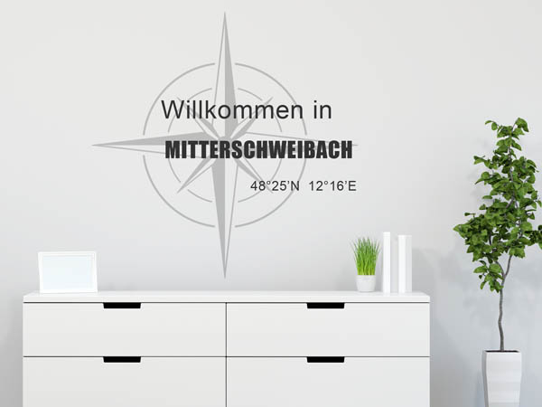 Wandtattoo Willkommen in Mitterschweibach mit den Koordinaten 48°25'N 12°16'E