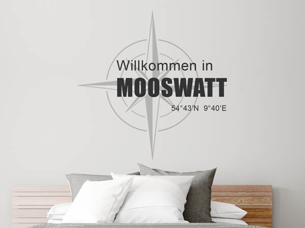 Wandtattoo Willkommen in Mooswatt mit den Koordinaten 54°43'N 9°40'E