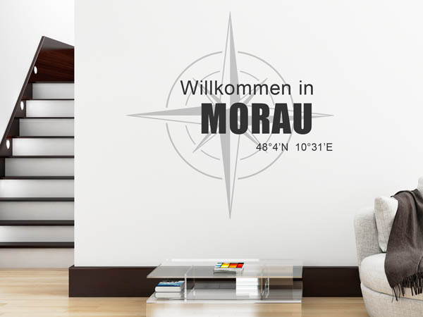 Wandtattoo Willkommen in Morau mit den Koordinaten 48°4'N 10°31'E