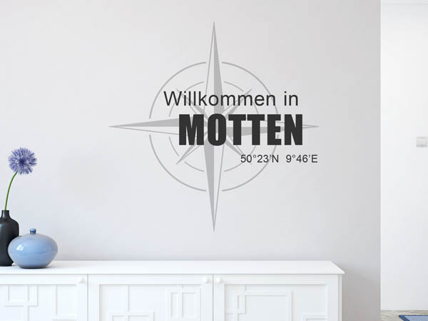 Wandtattoo Willkommen in Motten mit den Koordinaten 50°23'N 9°46'E