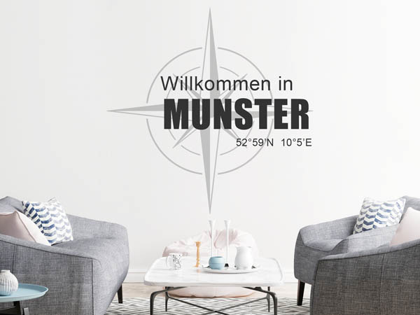 Wandtattoo Willkommen in Munster mit den Koordinaten 52°59'N 10°5'E