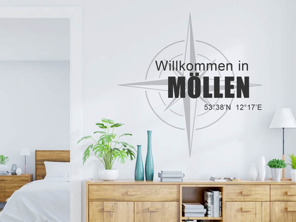 Wandtattoo Willkommen in Möllen mit den Koordinaten 53°38'N 12°17'E