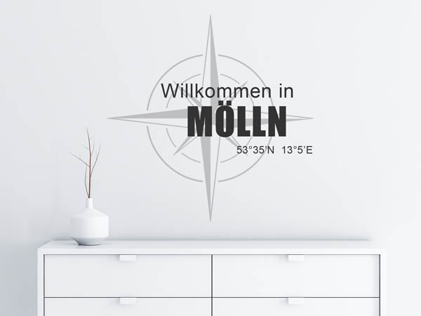 Wandtattoo Willkommen in Mölln mit den Koordinaten 53°35'N 13°5'E