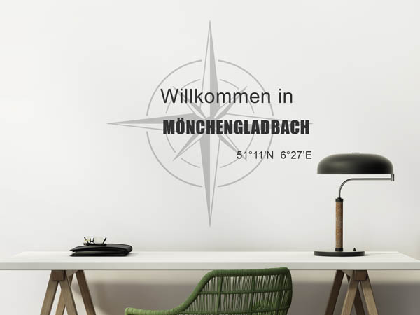 Wandtattoo Willkommen in Mönchengladbach mit den Koordinaten 51°11'N 6°27'E