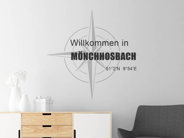 Wandtattoo Willkommen in Mönchhosbach mit den Koordinaten 51°2'N 9°54'E