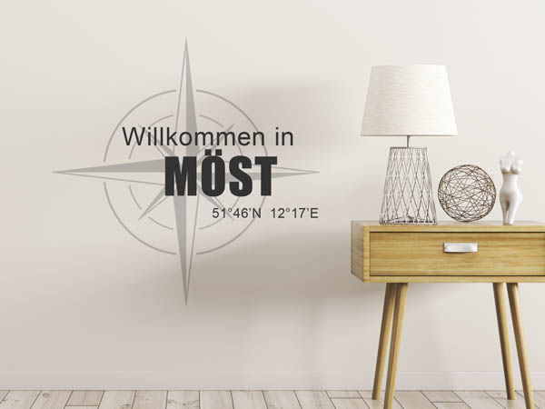 Wandtattoo Willkommen in Möst mit den Koordinaten 51°46'N 12°17'E