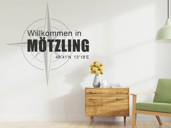 Wandtattoo Willkommen in Mötzling mit den Koordinaten 48°41'N 13°18'E