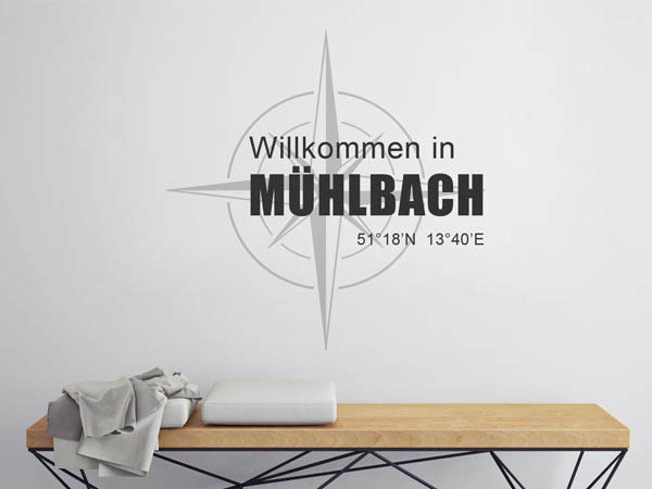 Wandtattoo Willkommen in Mühlbach mit den Koordinaten 51°18'N 13°40'E