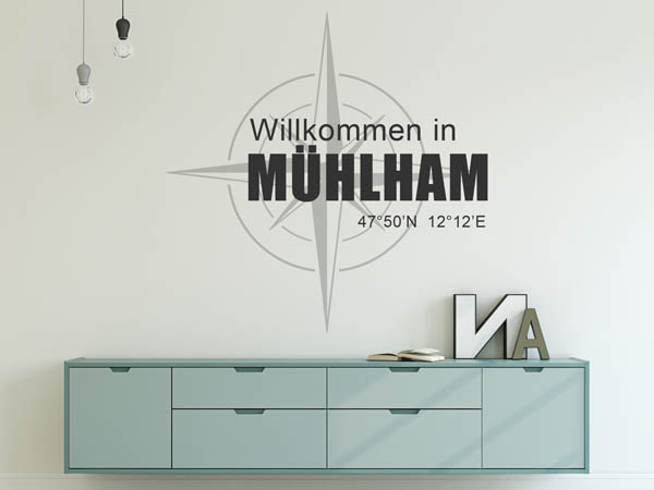 Wandtattoo Willkommen in Mühlham mit den Koordinaten 47°50'N 12°12'E