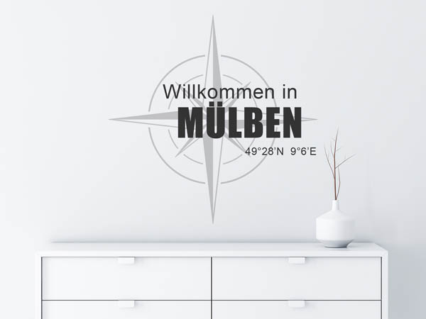 Wandtattoo Willkommen in Mülben mit den Koordinaten 49°28'N 9°6'E