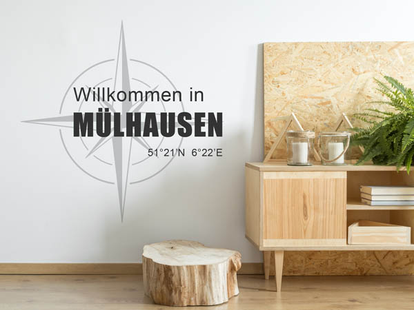 Wandtattoo Willkommen in Mülhausen mit den Koordinaten 51°21'N 6°22'E