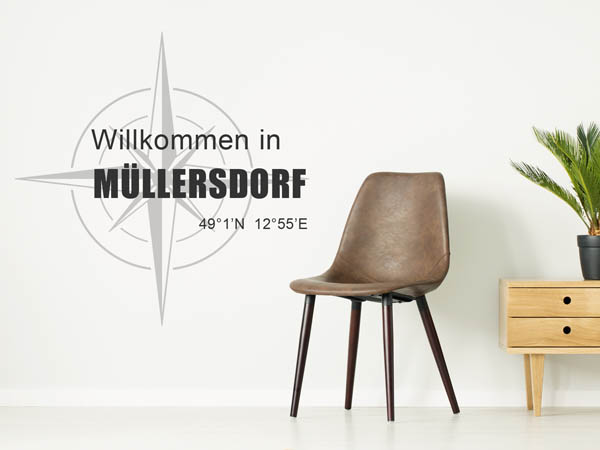Wandtattoo Willkommen in Müllersdorf mit den Koordinaten 49°1'N 12°55'E