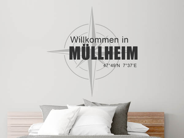 Wandtattoo Willkommen in Müllheim mit den Koordinaten 47°49'N 7°37'E