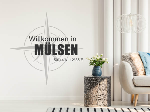 Wandtattoo Willkommen in Mülsen mit den Koordinaten 50°44'N 12°35'E