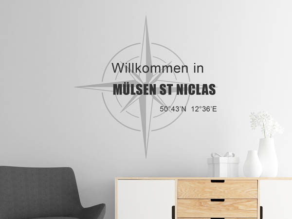 Wandtattoo Willkommen in Mülsen St Niclas mit den Koordinaten 50°43'N 12°36'E