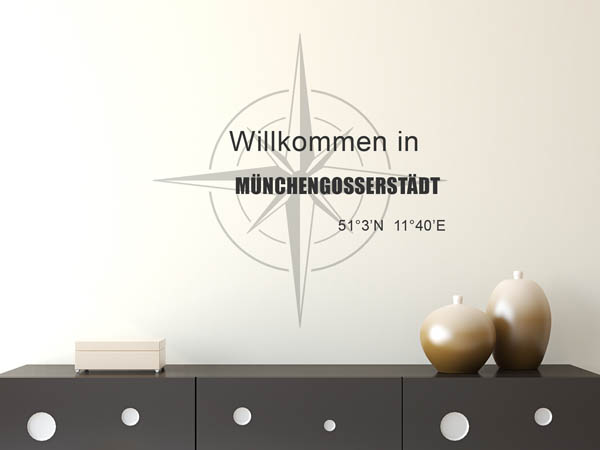 Wandtattoo Willkommen in Münchengosserstädt mit den Koordinaten 51°3'N 11°40'E