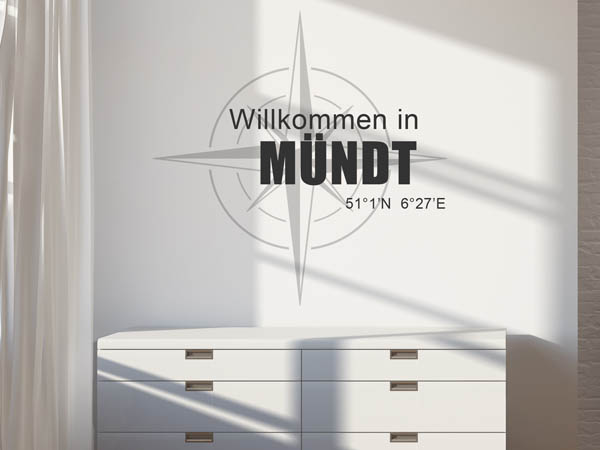 Wandtattoo Willkommen in Mündt mit den Koordinaten 51°1'N 6°27'E