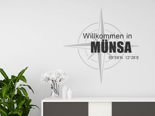 Wandtattoo Willkommen in Münsa mit den Koordinaten 50°59'N 12°28'E