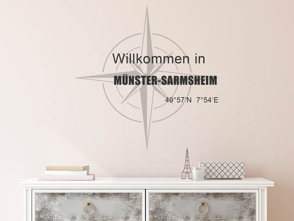 Wandtattoo Willkommen in Münster-Sarmsheim mit den Koordinaten 49°57'N 7°54'E