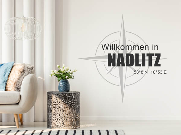 Wandtattoo Willkommen in Nadlitz mit den Koordinaten 53°8'N 10°53'E