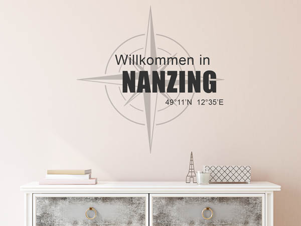 Wandtattoo Willkommen in Nanzing mit den Koordinaten 49°11'N 12°35'E