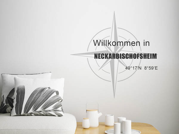 Wandtattoo Willkommen in Neckarbischofsheim mit den Koordinaten 49°17'N 8°59'E