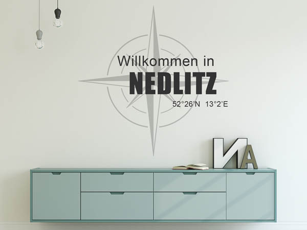 Wandtattoo Willkommen in Nedlitz mit den Koordinaten 52°26'N 13°2'E