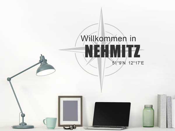 Wandtattoo Willkommen in Nehmitz mit den Koordinaten 51°9'N 12°17'E