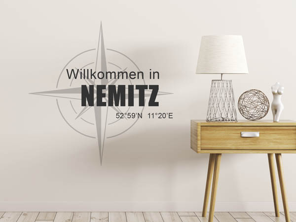Wandtattoo Willkommen in Nemitz mit den Koordinaten 52°59'N 11°20'E
