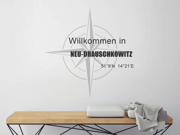 Wandtattoo Willkommen in Neu-Drauschkowitz mit den Koordinaten 51°9'N 14°21'E